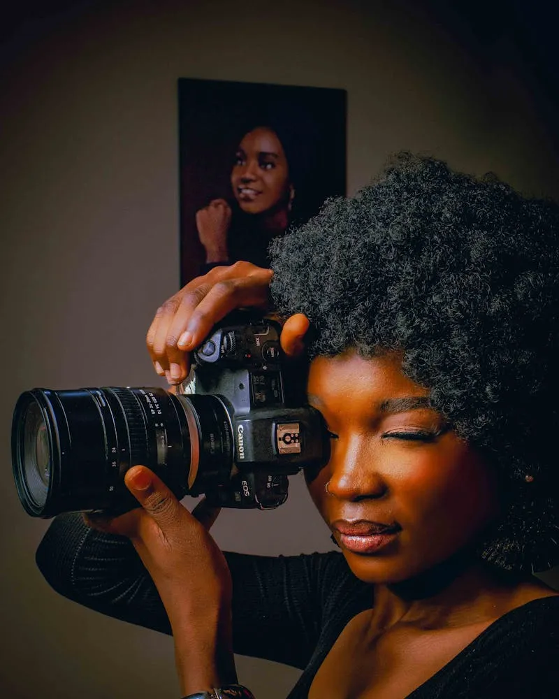 Cinematic portrait photography — soft golden hour sidelight, shallow depth of field